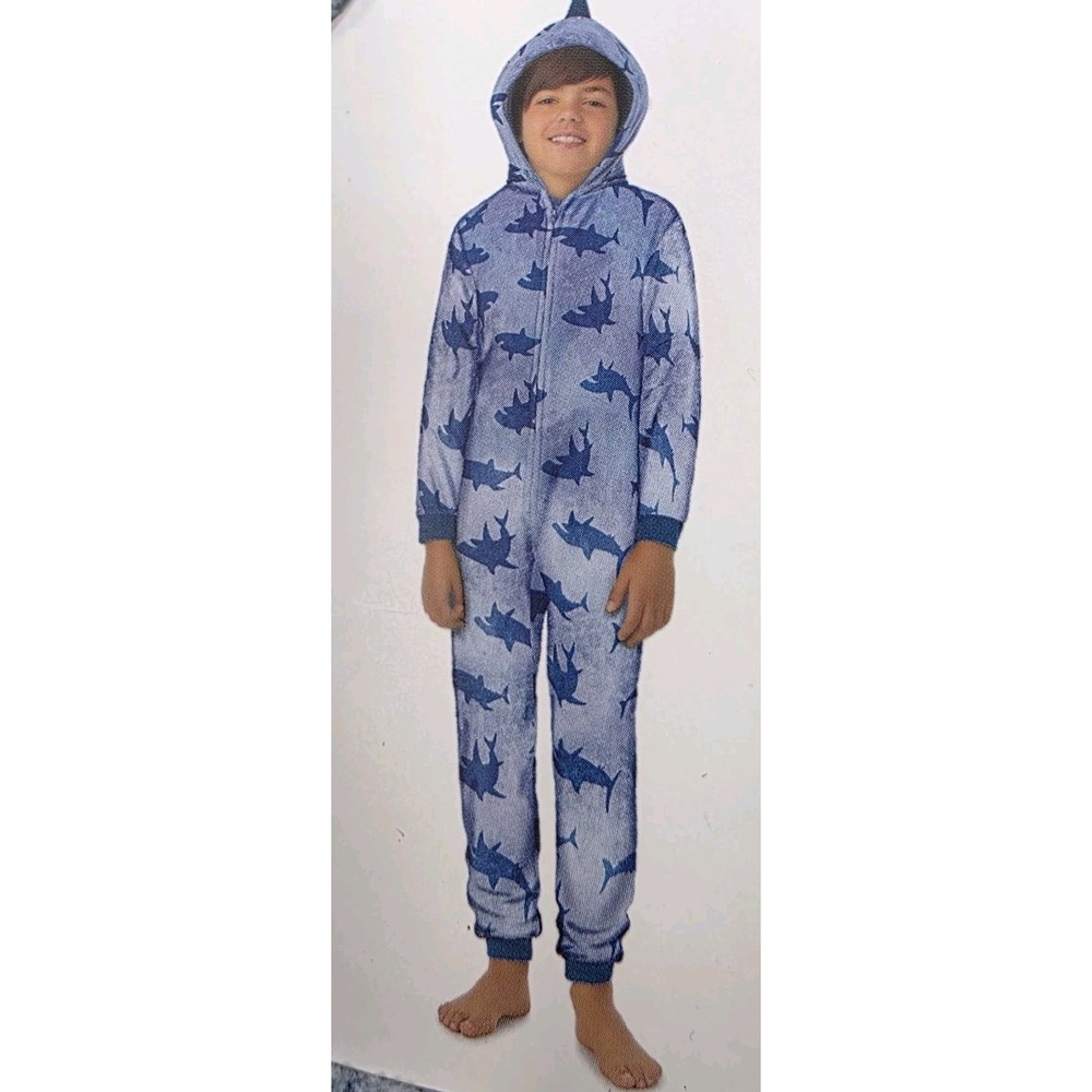 Saint Eve Youth Kids Blanket Hooded Sleeper Pajama‎ Blue Plush Shark